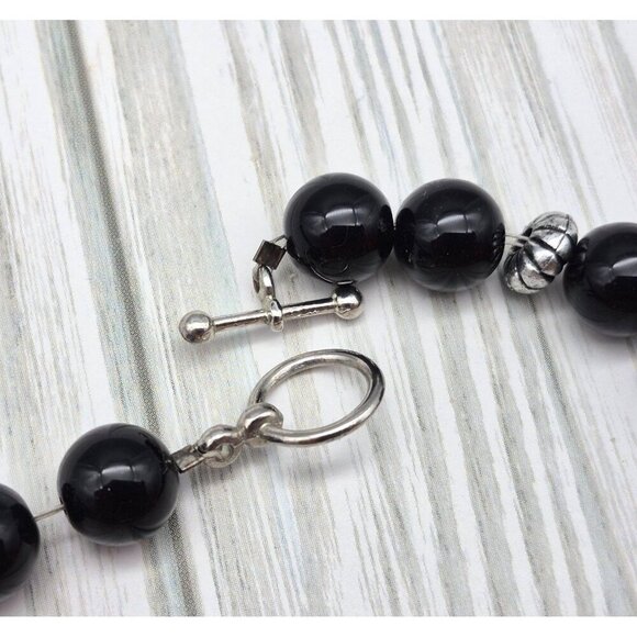 Artisan Black & Green Bead & Faux Paper Collar Teardrop Pendant Necklace 16" - Picture 11 of 11